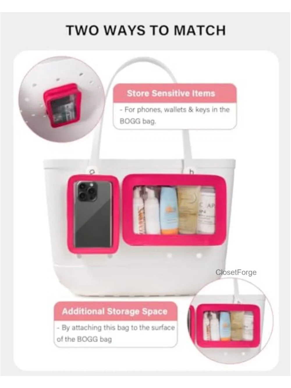 2 Pack Clear Bogg Bag Organizer Insert Waterproof PVC Cosmetic Toiletry Beach